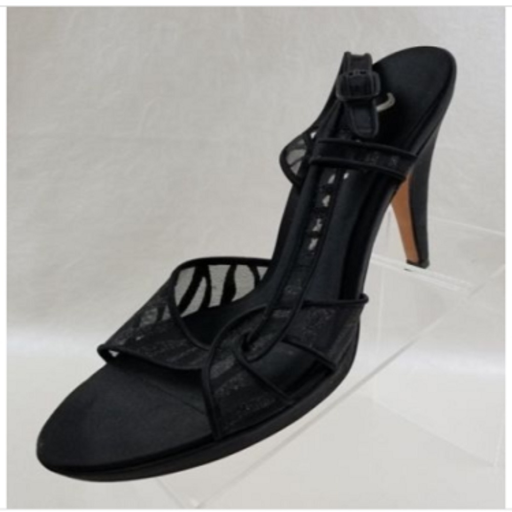 Nina Black Satin Evening Open Toe Heels Size 11M
